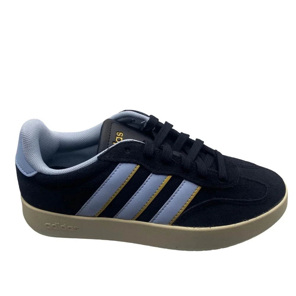 NEW Adidas Barreda Black Baby Blue Gold Suede Sneakers Womens 6 Streetwear Retro